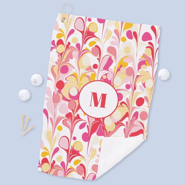 Serviette De Golf Monogramme Abstrait en marbre rétro Motif rose (Modern marble retro pattern monogram initial personalized golf towel)