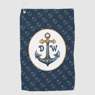 Serviette De Golf Monogramme Ancre bleu marine