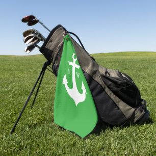 Serviette De Golf Monogramme Ancre verte et blanche