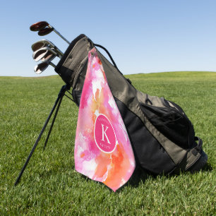 Serviette De Golf Monogramme Aquarelle Rose Orange Abstrait