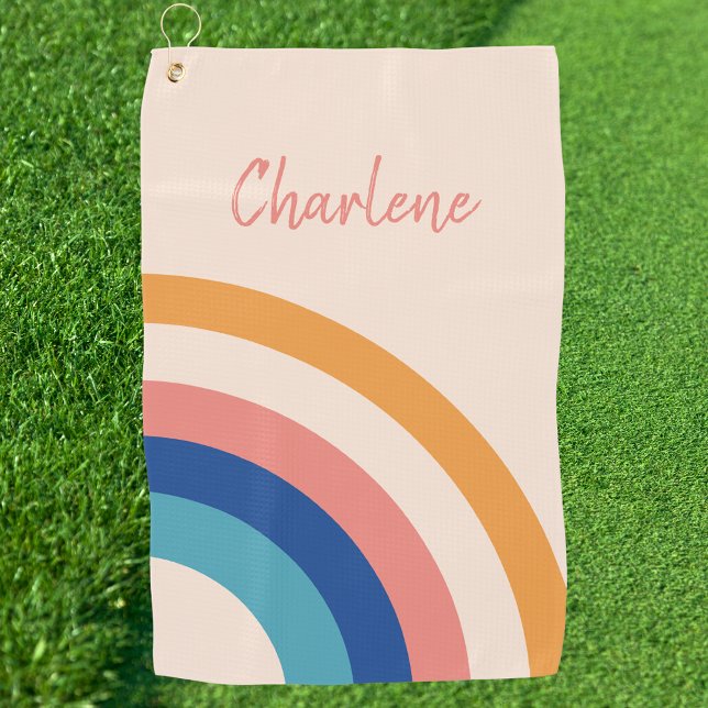 Serviette De Golf Monogramme arc-en-ciel rétro (Créateur téléchargé)