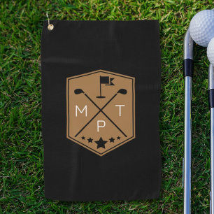 Serviette De Golf Monogramme Black Gold Nom personnalisé