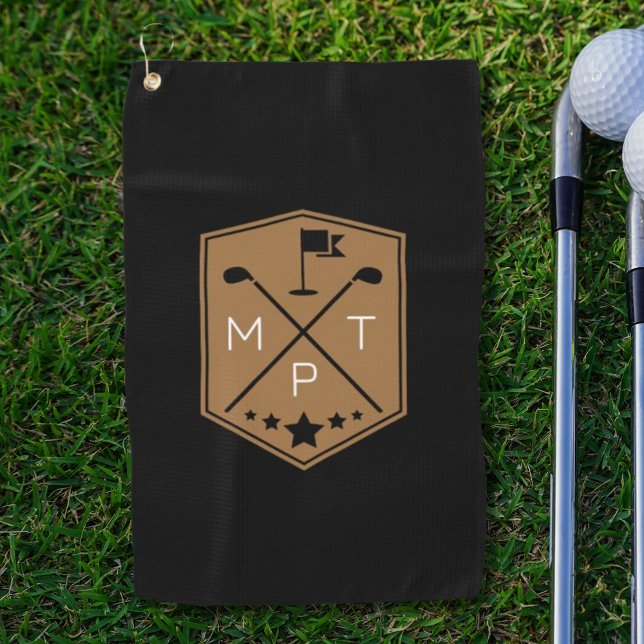 Serviette De Golf Monogramme Black Gold Nom personnalisé (Créateur téléchargé)