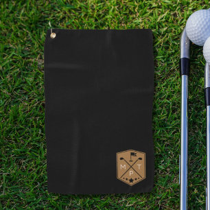 Serviette De Golf Monogramme Black Gold Nom personnalisé