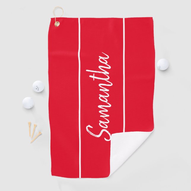 Serviette De Golf Monogramme blanc rouge moderne femmes (En situation)