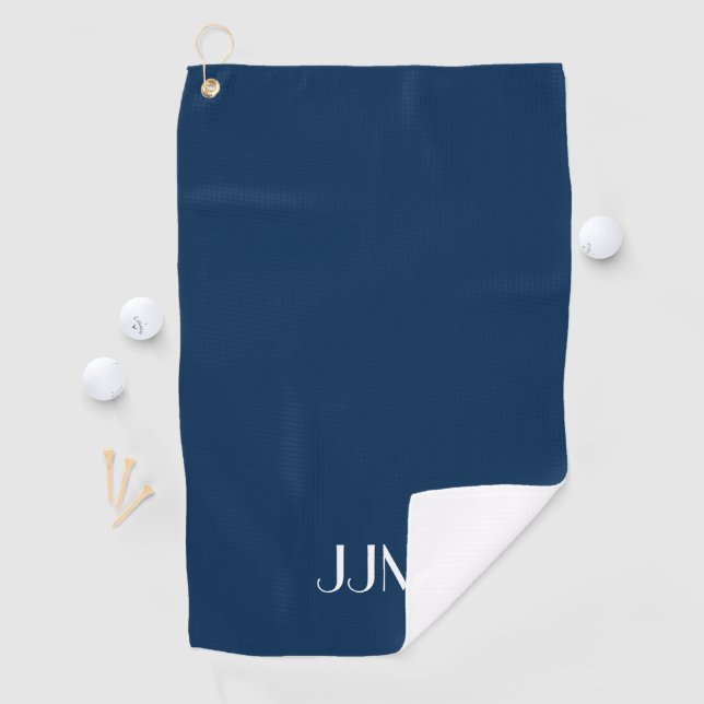 Serviette De Golf Monogramme blanc sur bleu marine (En situation)