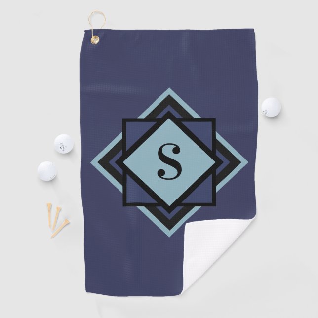 Serviette De Golf Monogramme Bleu bleu marine Diamant bleu (En situation)