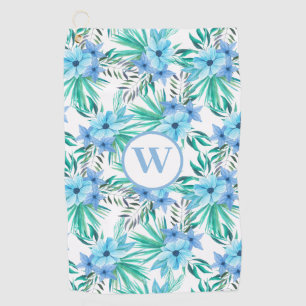 Serviette De Golf Monogramme Bleu Floral Tropical Botanique