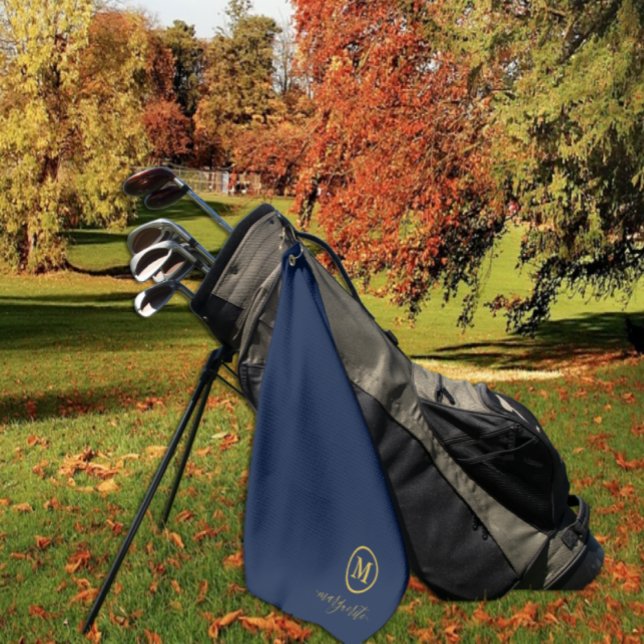 Serviette De Golf Monogramme bleu marine et or (Créateur téléchargé)