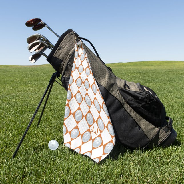 Serviette de golf Monogramme Burnt Orange Blanc Mo (Créateur téléchargé)