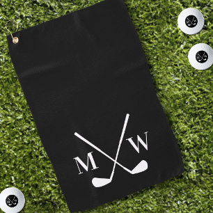 Serviette De Golf Monogramme classique clubs de golf noir et blanc