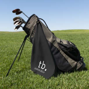 Serviette De Golf Monogramme Classique   Élégant Noir & Blanc Minima