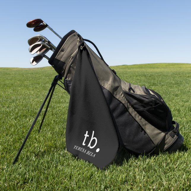 Serviette De Golf Monogramme Classique | Élégant Noir & Blanc Minima (Vert)
