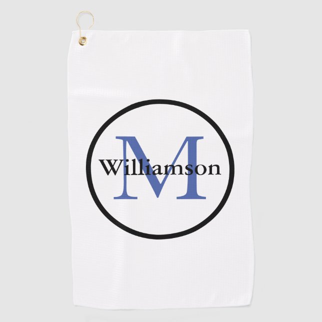 Serviette De Golf Monogramme classique Initial & Nom Bleu & Noir (Devant)