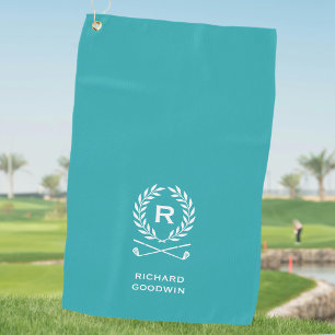 Serviette De Golf Monogramme classique Nom Laurel Wreath Turquoise