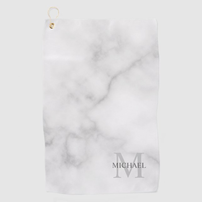 Serviette De Golf Monogramme classique personnalisé et nom en marbre (Devant)