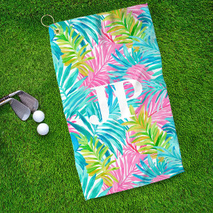 Serviette De Golf Monogramme coloré Feuilles tropicaux personnalisés