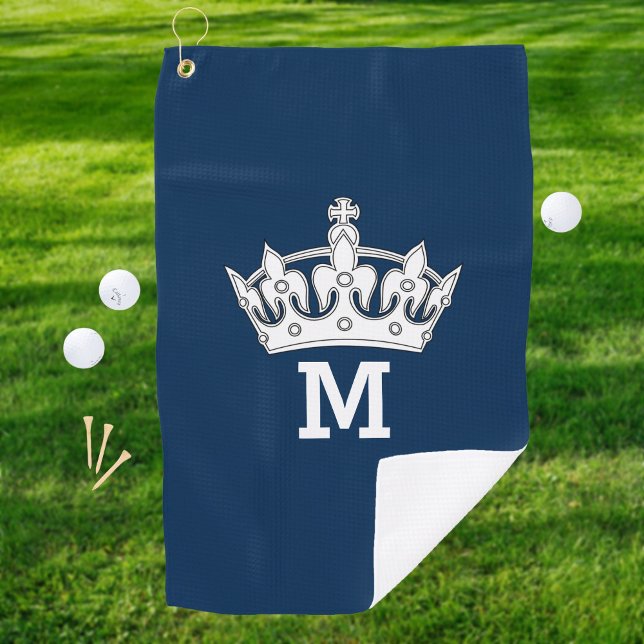 Serviette De Golf Monogramme Couronne Blanche Personnalisé (Créateur téléchargé)