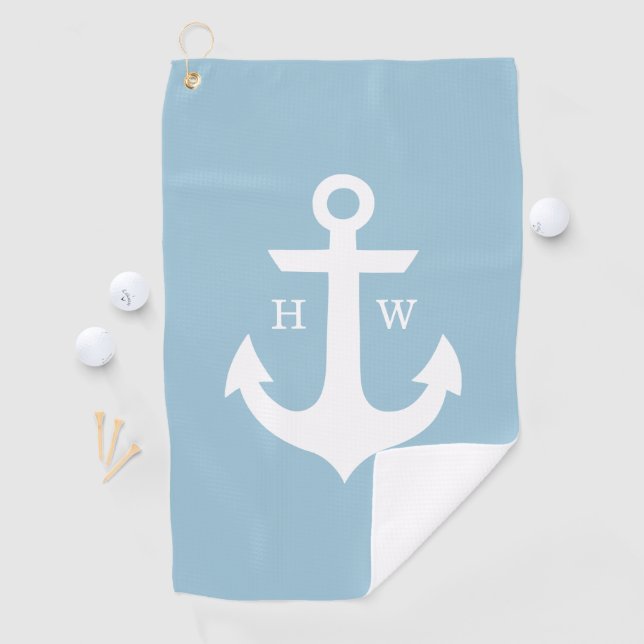 Serviette De Golf Monogramme d'Ancre de bleus layette et de blanc (En situation)