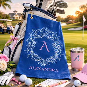 Serviette De Golf Monogramme de blason classique féminin élégant