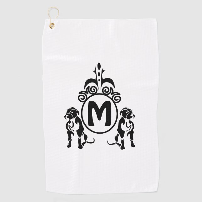 Serviette De Golf Monogramme de chien à deux gardes (Devant)