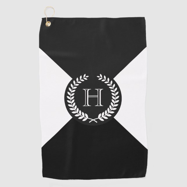 Serviette De Golf Monogramme de couronne de laurier noir (Devant)