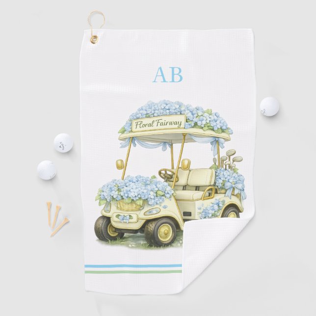 Serviette de golf | Monogramme de fairway floral (En situation)