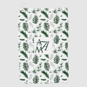 Serviette De Golf Monogramme de feuilles vertes de forêt 3 Initiales
