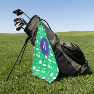 Serviette De Golf Monogramme de golf bleu et vert