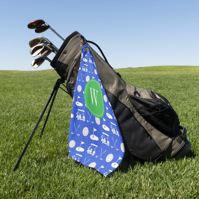 Serviette De Golf Monogramme de golf bleu et vert (Vert)