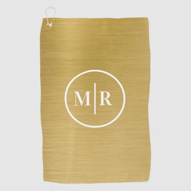 Serviette De Golf Monogramme de golf en métal doré moderne (Devant)