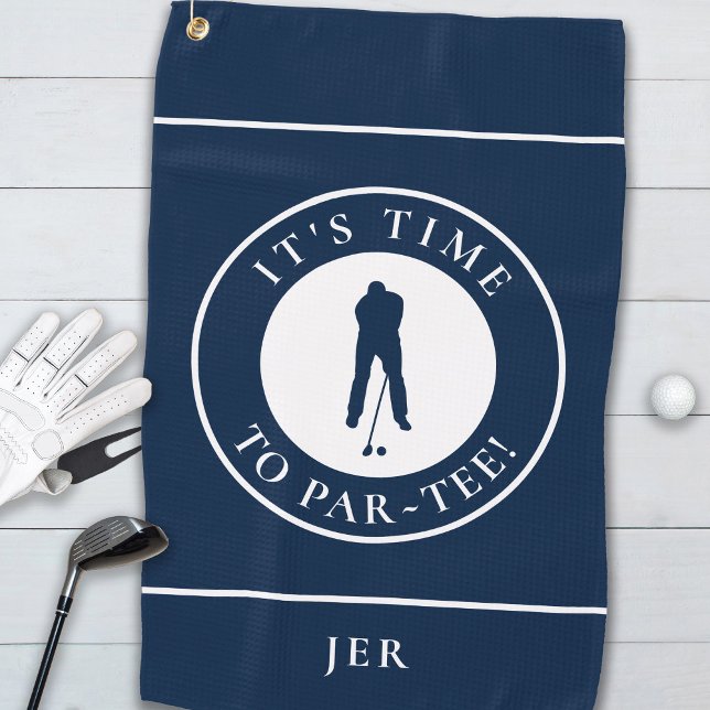 Serviette De Golf Monogramme de golfeur Par Tee bleu marine (Navy Blue Its Time to Par Tee Fun Monogram For Him Golf Towel)