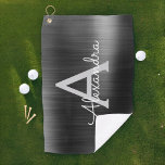 Serviette De Golf Monogramme de huile métallique noire moderne Nom<br><div class="desc">Faux Noir Faux Métallic Foil Acier Inoxydable Élégant Serviette de golf pour fille. Cette serviette de golf Club peut être customisée pour inclure votre nom initial et prénom et est un cadeau d'anniversaire parfait ou de bachelorette fête. Veuillez contacter le concepteur pour les articles correspondants.</div>