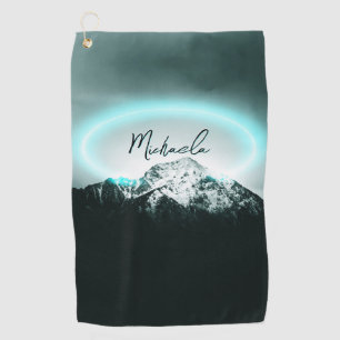 Serviette De Golf Monogramme de lumière de néon bleu mystérieux de m