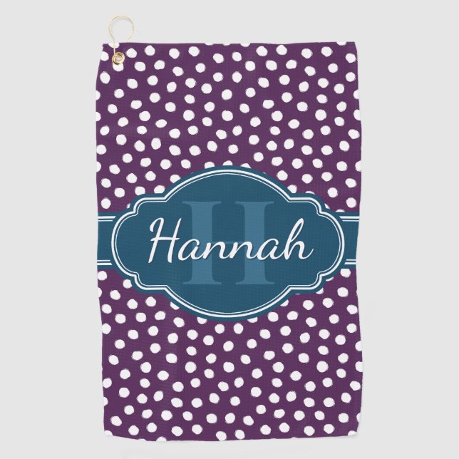 Serviette De Golf Monogramme de marine Motif pourpre blanc pointillé (Devant)