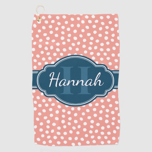 Serviette De Golf Monogramme de marine Motif rose blanc pointillé (Devant)