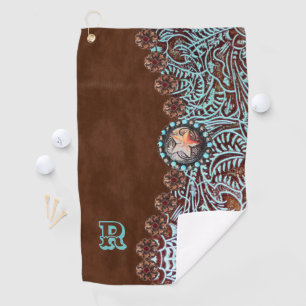 Serviette De Golf monogramme de motif de l'ouest turquoise brun