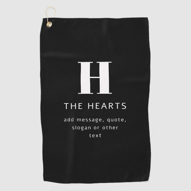 Serviette De Golf Monogramme de nom et message moderne éditable | No (Devant)
