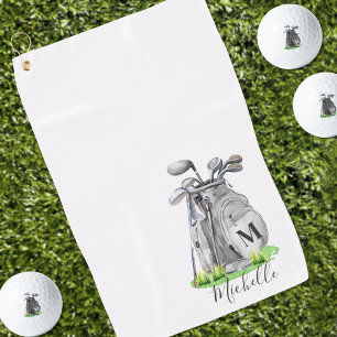 Serviette De Golf Monogramme de nom initial personnalisé
