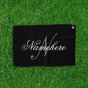 Serviette De Golf Monogramme de nom noir et blanc personnalisé uniqu