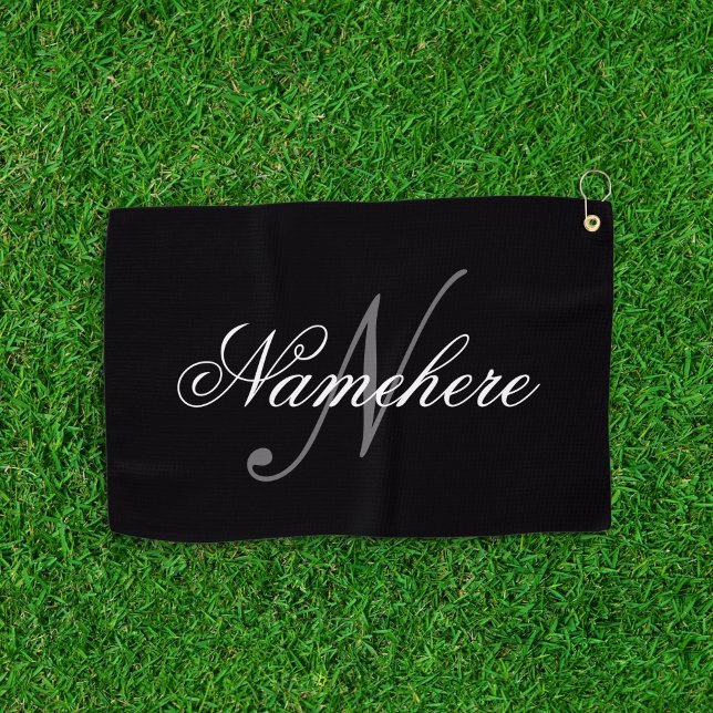 Serviette De Golf Monogramme de nom noir et blanc personnalisé uniqu (Créateur téléchargé)