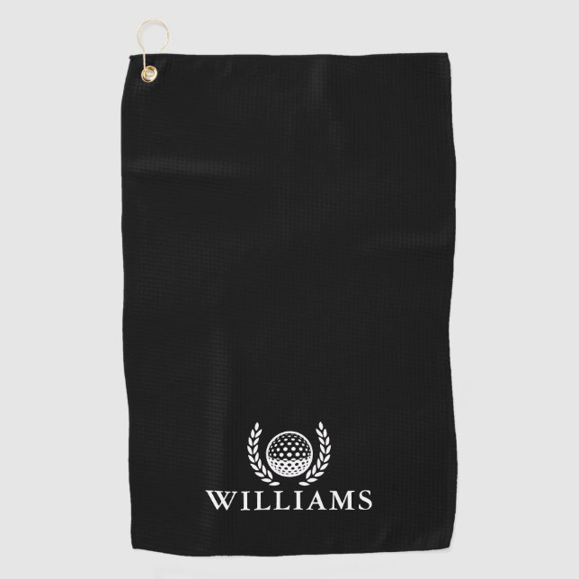 Serviette De Golf Monogramme de nom personnalisé noir et blanc class (Devant)