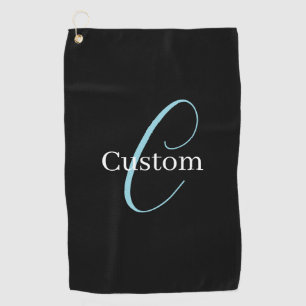Serviette De Golf Monogramme de script cursif éditable Noir Bleu Bla