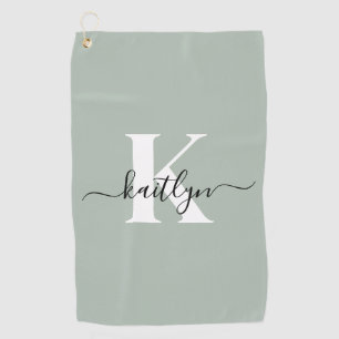 Serviette De Golf Monogramme de style moderne vert sauge