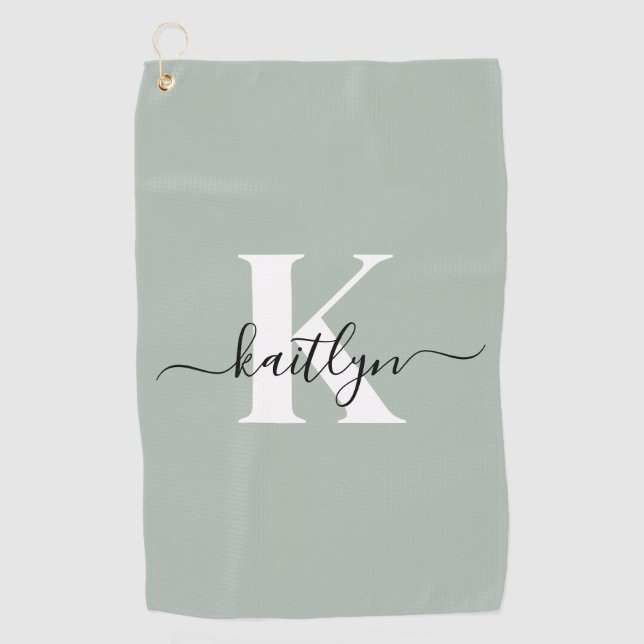 Serviette De Golf Monogramme de style moderne vert sauge (Devant)