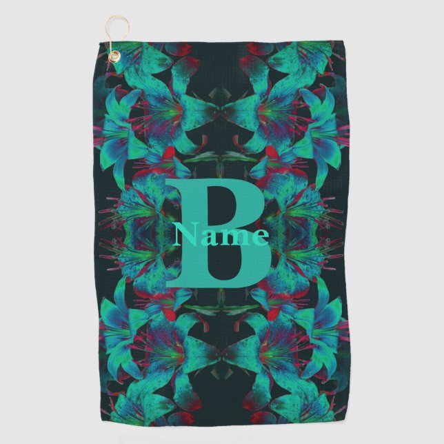 Serviette De Golf Monogramme de votre initiale Art Lily personnalisé (Devant)