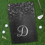 Serviette De Golf Monogramme d'étincelle à Parties scintillant noire<br><div class="desc">Personnalisez facilement ce design élégant et branché de serviettes de golf avec une jolie parties scintillant brillante noire sur un arrière - plan métallique brossé noir.</div>