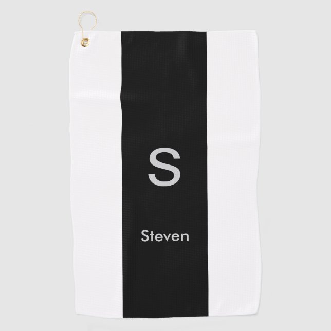 Serviette De Golf Monogramme deux tons moderne noir et blanc (Devant)