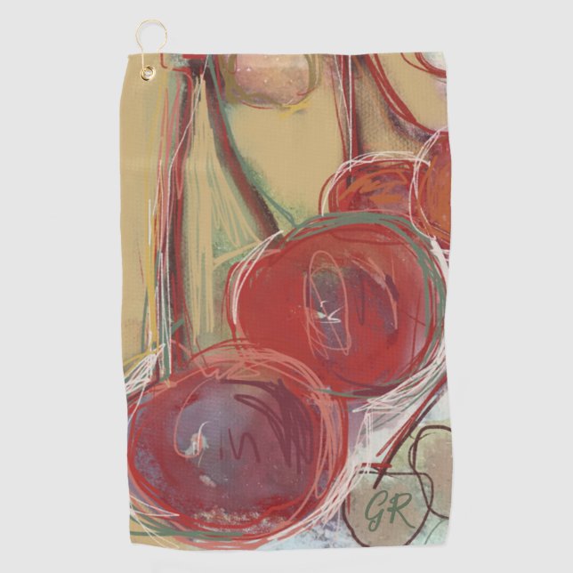 Serviette De Golf Monogramme drôle Cerise Rouge Or dessinée à la mai (Devant)