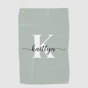 Serviette De Golf Monogramme écriture vert sauge